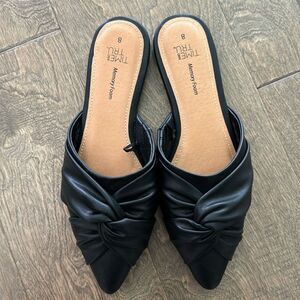 Time and Tru Women's Slip on Woven Twist Black Dress Mules Flats Size 8